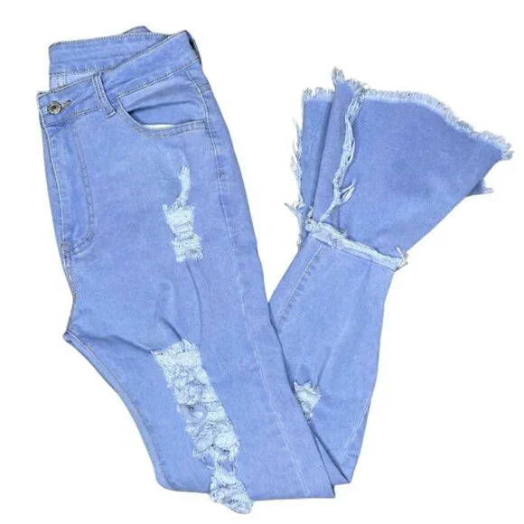 Women's Distressed Bell Bottom Stretchy Denim Jeans Size Medium Date Night - Picture 2 of 8